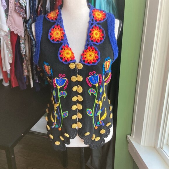 Vintage Other - Women's Vintage Vest Size S Black Multi-color